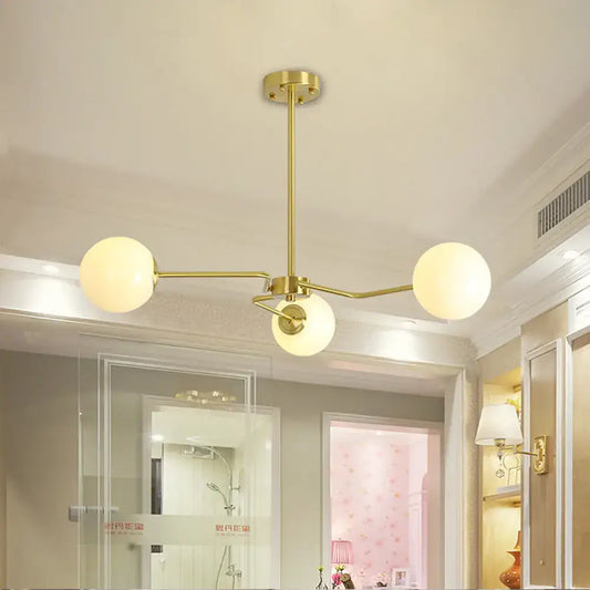 Decorbites modern gold ceiling light with three white glass globe shades semi flush mounted for bedroom
