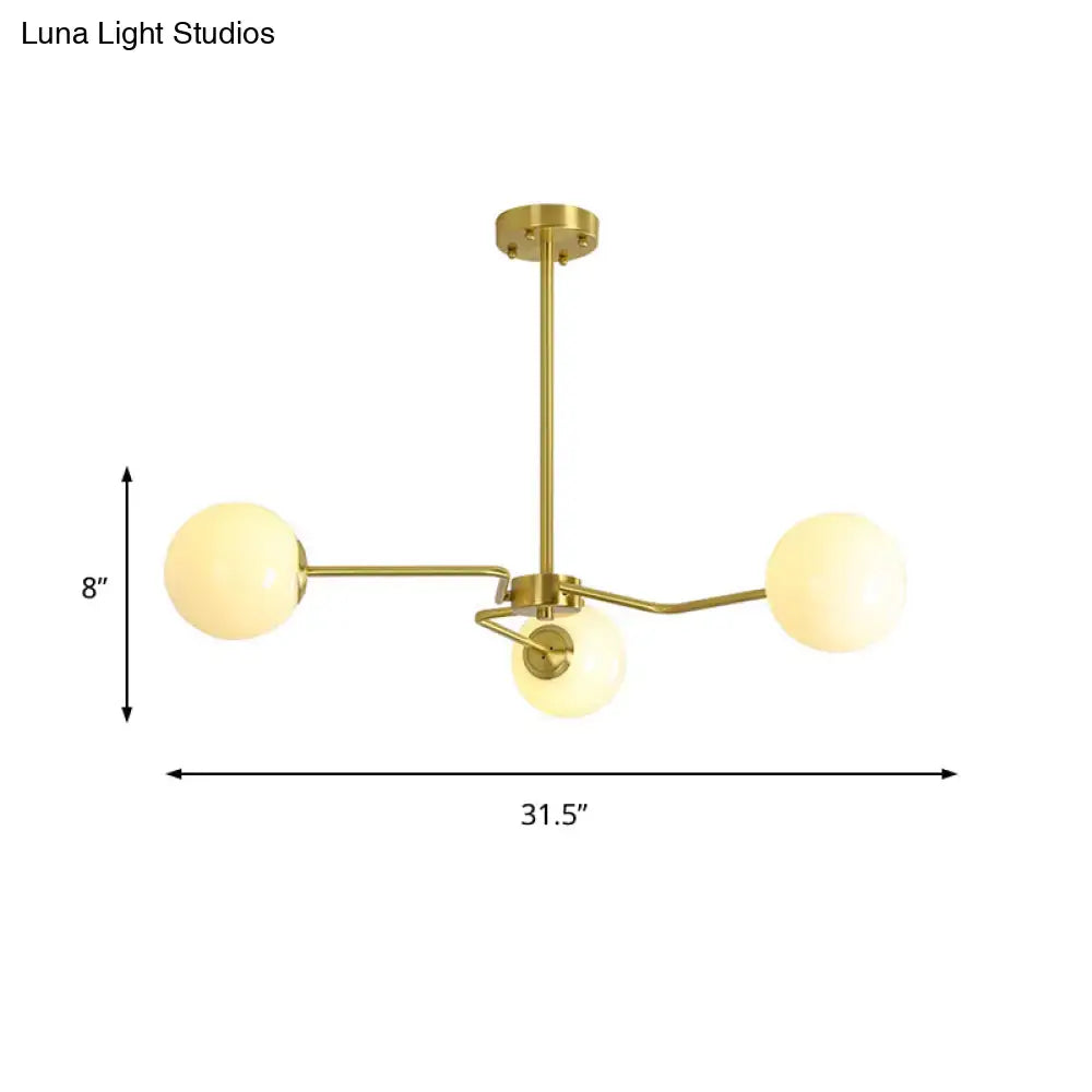 Decorbites modern gold ceiling light with white glass globe shades and three bulbs semi flush mounted for bedroom