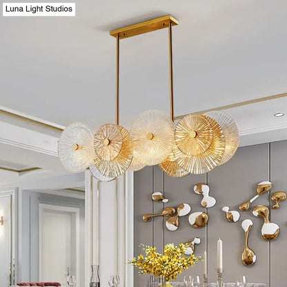 DecorBites modern gold finish pendant light features 8 bulbs with prismatic glass shade for dining room or kitchen island