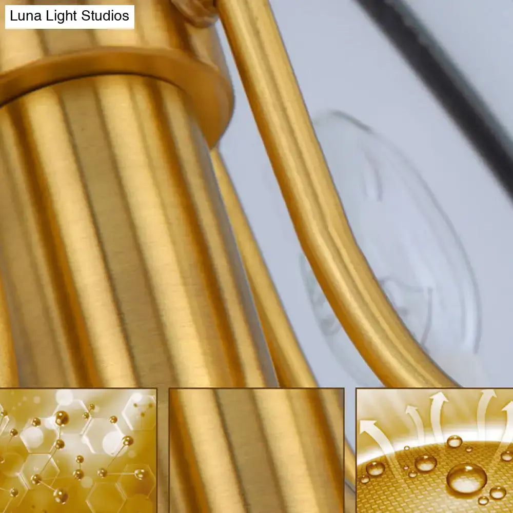 Brass-finished cylindrical lamp fixture with vertical ridges and curved arm for fabric empire shade suspension lighting 220v-240v