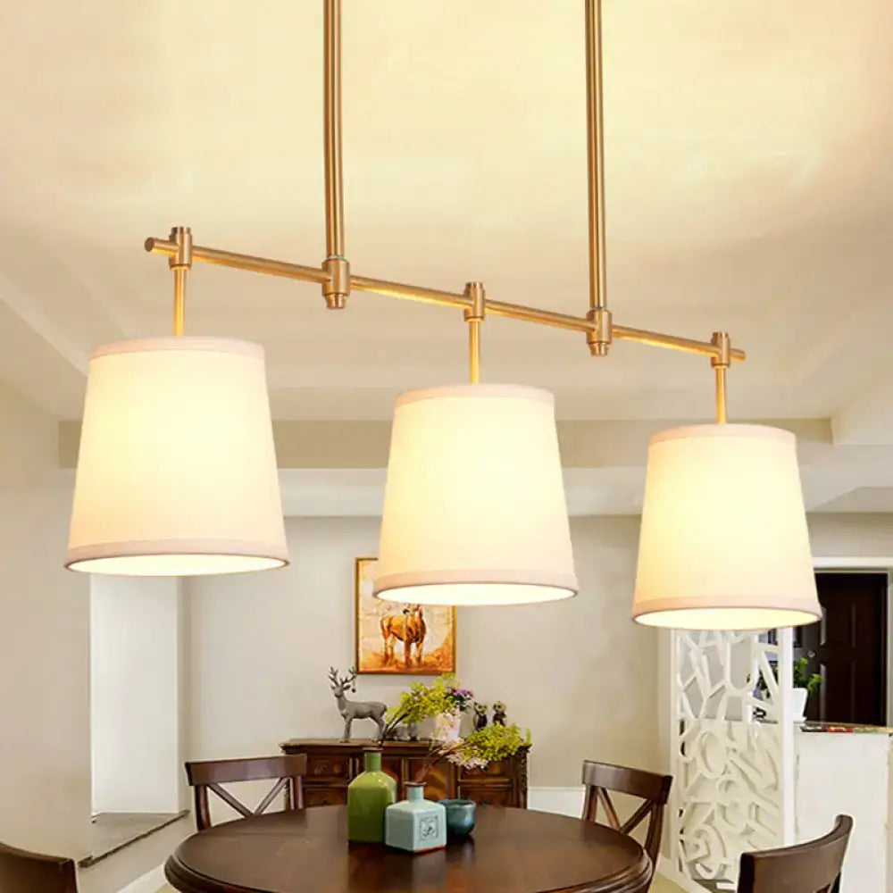 Brass-finished modern chandelier with three off-white fabric empire shade suspension suitable for 220v-240v 110v-120v use