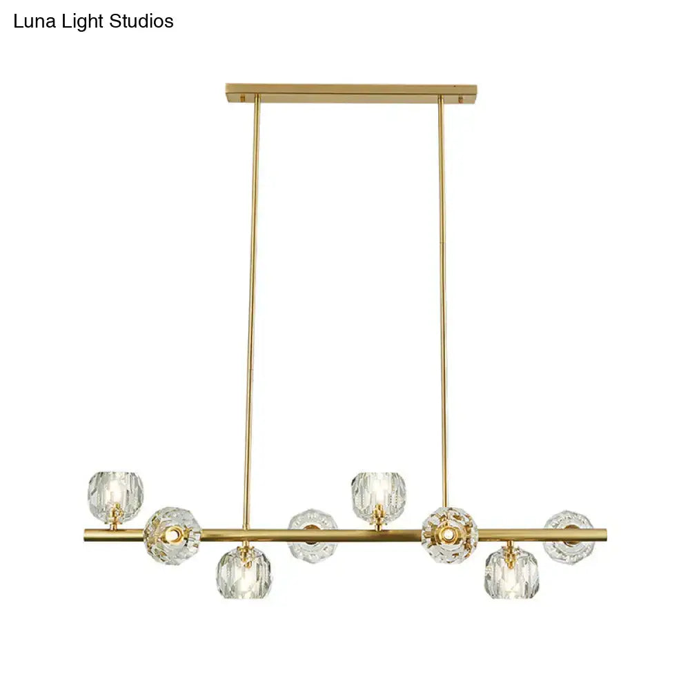 Decorbites™ modern gold pendant light with crystal dome shade featuring clear faceted globes ideal for kitchens or restaurants