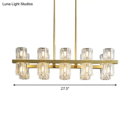 Decorbites modern golden cylindrical crystal pendant light 220v-240v 110v-120v with clear faceted shades in linear design