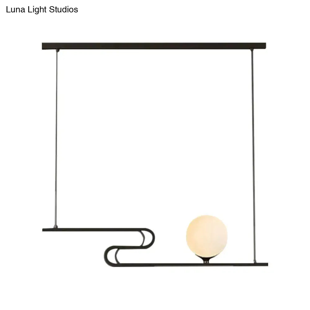 Modern black metal hanging chandelier with off-white spherical glass bulb and folding line design simplicity modo