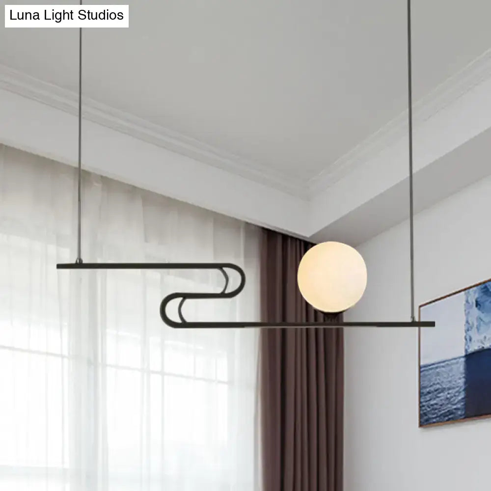 Modern black metal hanging chandelier with spherical frosted glass bulb and folding line design simplicity modo