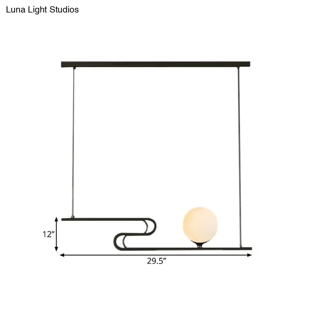 Black metal hanging chandelier with milky glass globe and folding line design by DecorBites simplicity modo
