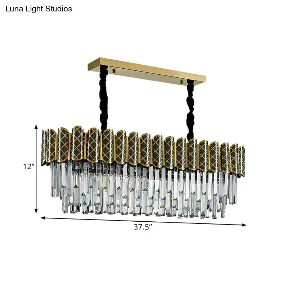 Gold-toned modern hanging crystal pendant light with black twisted cords and faceted prisms for 220v-240v 110v-120v use