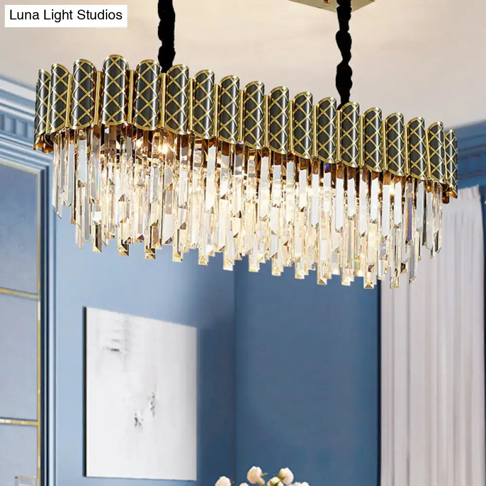 Gold-toned decorbites™ modern hanging crystal pendant light with geometric pattern and clear prisms 220v-240v 110v-120v