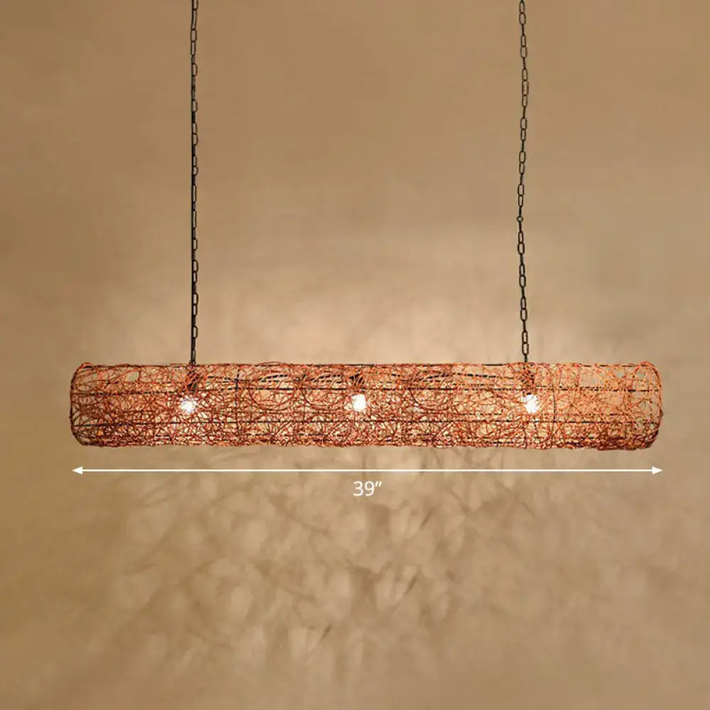 DecorBites modern hanging rattan ceiling light with copper woven wire and three bulbs for stunning contemporary tea room island