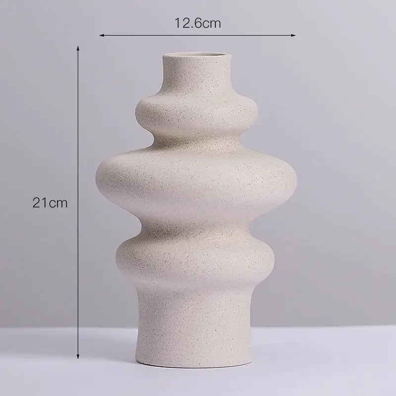Beige speckled ins style ceramic spiral vase by decorbites with modern tiered design for home decor