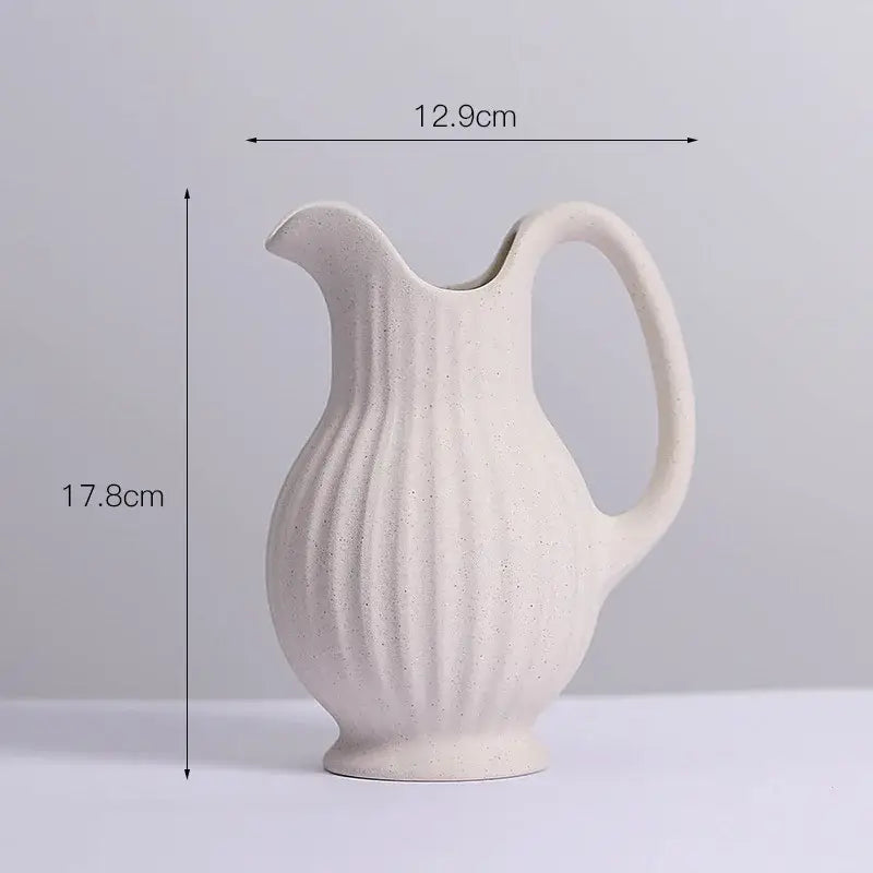 DecorBites™ modern ins style cream-colored ceramic spiral vase with vertical ribbed texture and speckled finish
