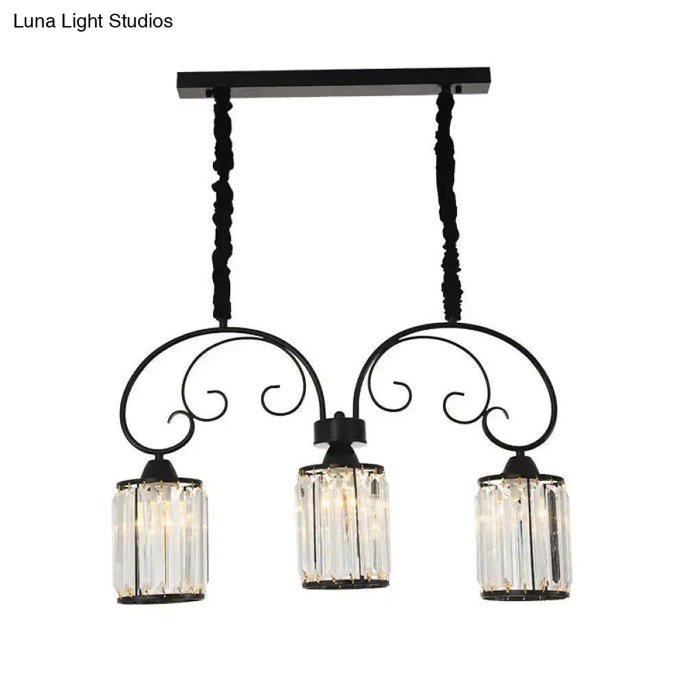 Decorbites modern island light black wrought iron pendant with three clear crystal blocks 220v-240v 110v-120v