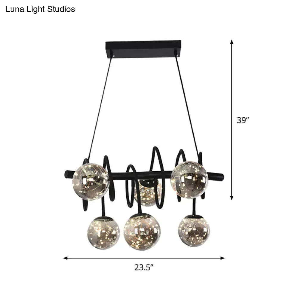 Black metal chandelier with five smoke gray glass shade globes from decorbites modern island pendant light collection