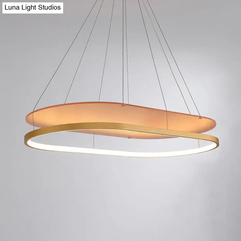 Decorbites modern led acrylic dual oval pendant chandelier in gold and black with warm amber glow for dining room lighting