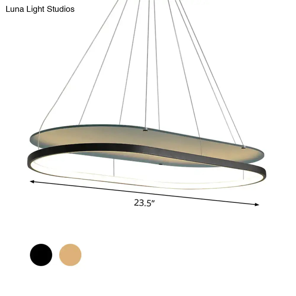 DecorBites modern LED acrylic dual oval pendant chandelier in black gold with minimalist double-ring design for dining room