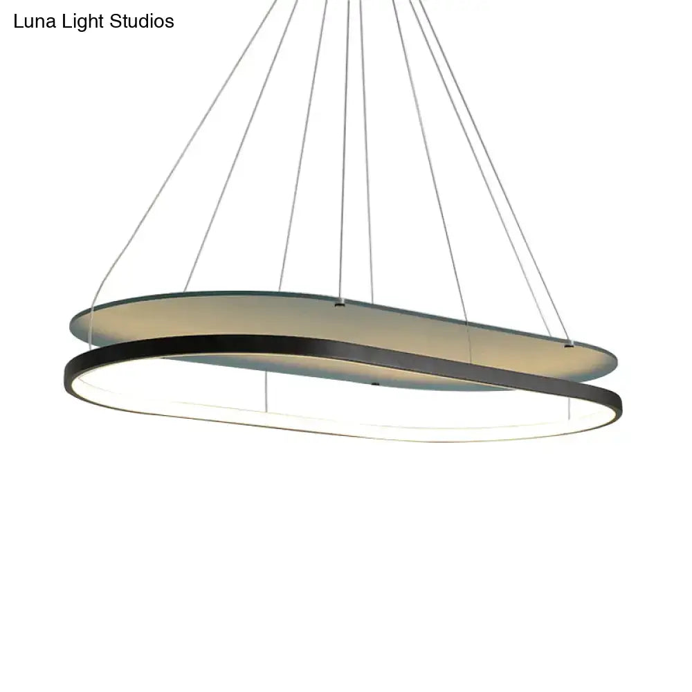 DecorBites™ modern pendant chandelier with dual oval black and frosted acrylic rings for dining room lighting