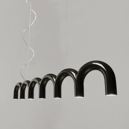 Black glossy arched pendant light fixture from decorbites modern led oblure arch chandelier collection in black color
