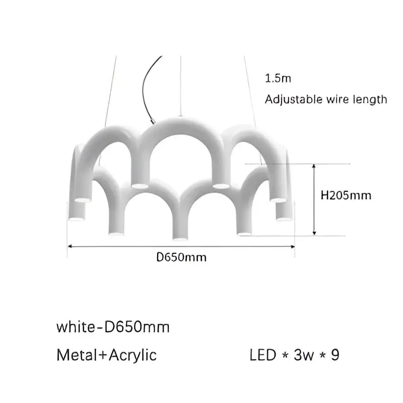 White decorbites modern led arch chandelier with sleek metal and acrylic design featuring nine bright led bulbs