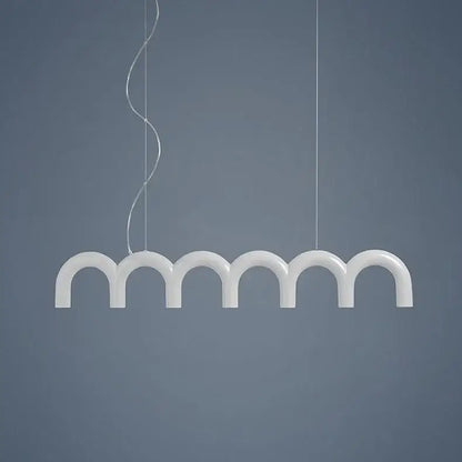White sleekly curved decorbites modern led arch chandelier with five evenly spaced arches in white for stylish lighting