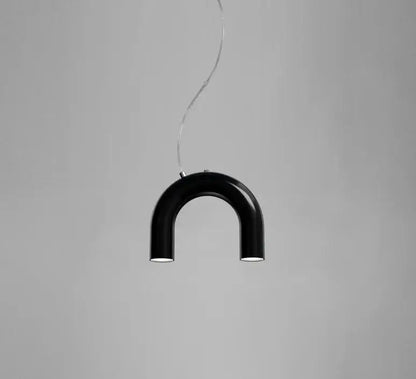 Black u-shaped pendant light with glossy finish and minimalist design in DecorBites™ oblure arch chandelier series