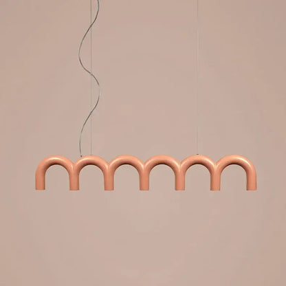 DecorBites™ modern peach arch chandelier with smooth curved arches suspended by thin wires in oblure arch style