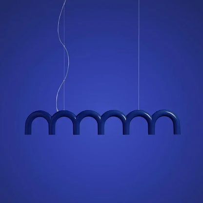 Deep blue glossy modern arch chandelier from DecorBites™ oblure arch chandelier LED pendant light fixture