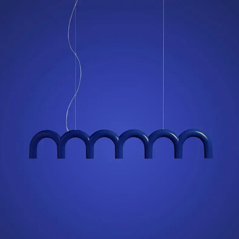 Deep blue glossy modern arch chandelier from DecorBites™ oblure arch chandelier LED pendant light fixture