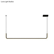 Minimalist black metal half rectangle hanging lamp kit with brass accents and adjustable warm white lighting