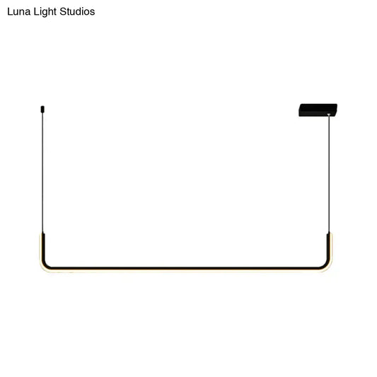 Minimalist black metal half rectangle hanging lamp kit with brass accents and adjustable warm white lighting