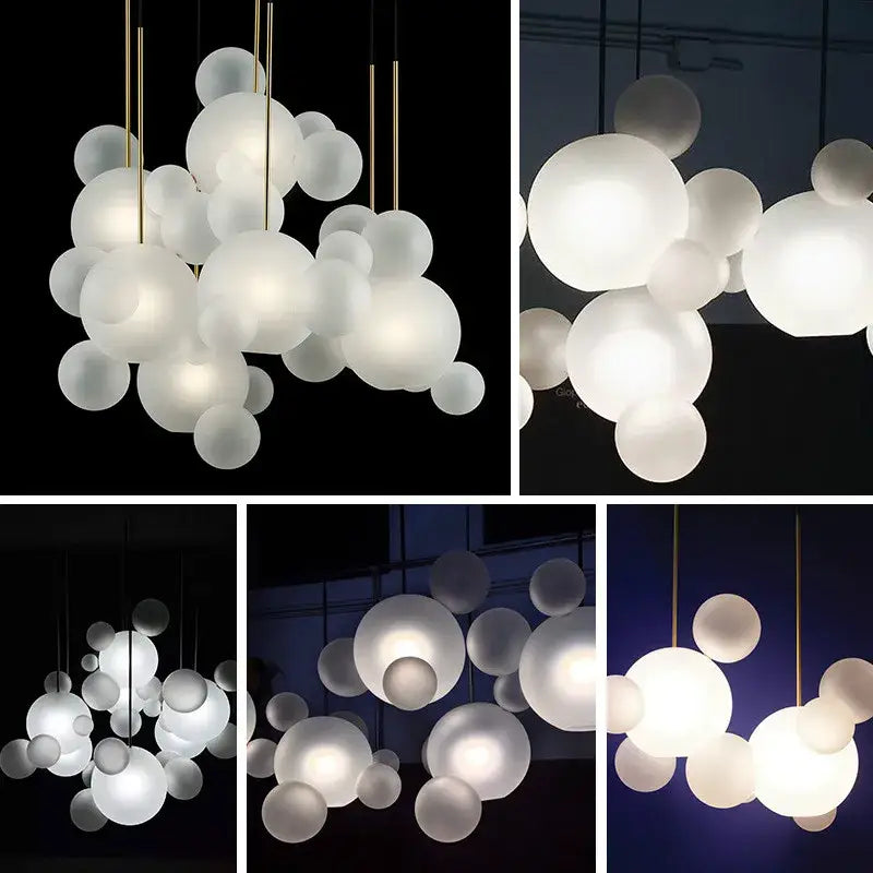 DecorBites™ modern LED bubble chandelier with frosted glass spheres and gold rods for living room or dining room decor led lighting