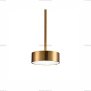 A sleek cylindrical pendant light with brushed gold finish and frosted glass diffuser in modern led bubble chandelier design