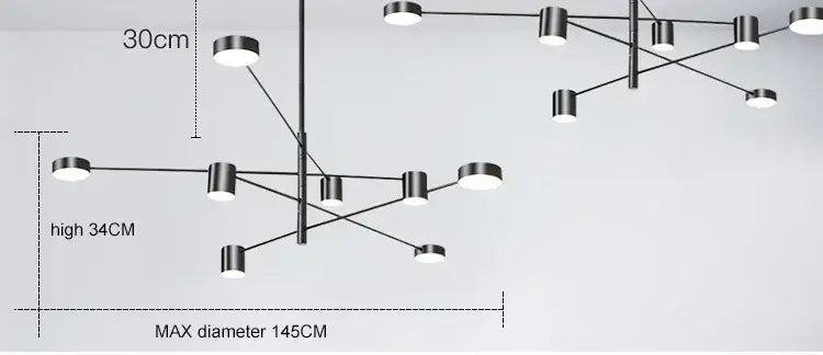 Modern led chandelier DecorBites™ with black metal circular light fixtures for living room and bedroom use