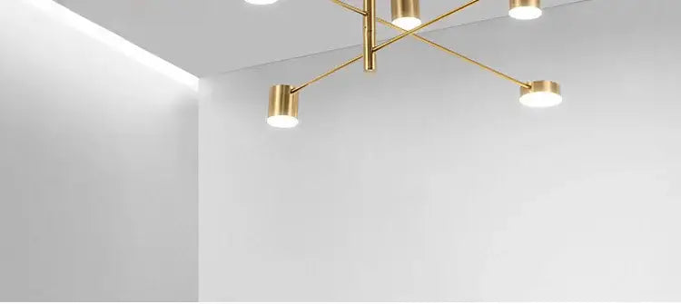 DecorBites modern led chandelier in gold black with six cylindrical lights and a geometric branching design for living rooms