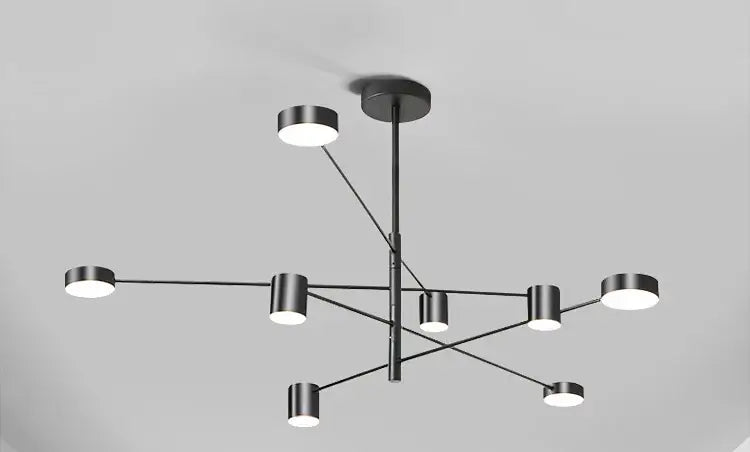 Modern led chandelier DecorBites™ black metal with six cylindrical lights in geometric pattern for living room or bedroom