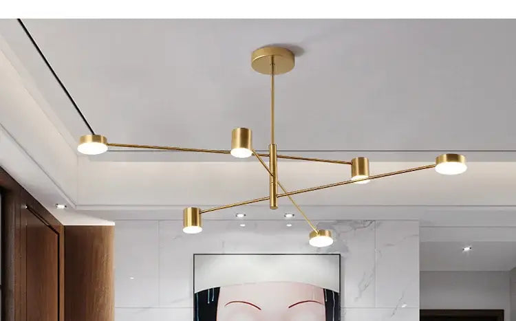 Decorbites™ modern led chandelier in gold black with six cylindrical lights for living room and bedroom lighting