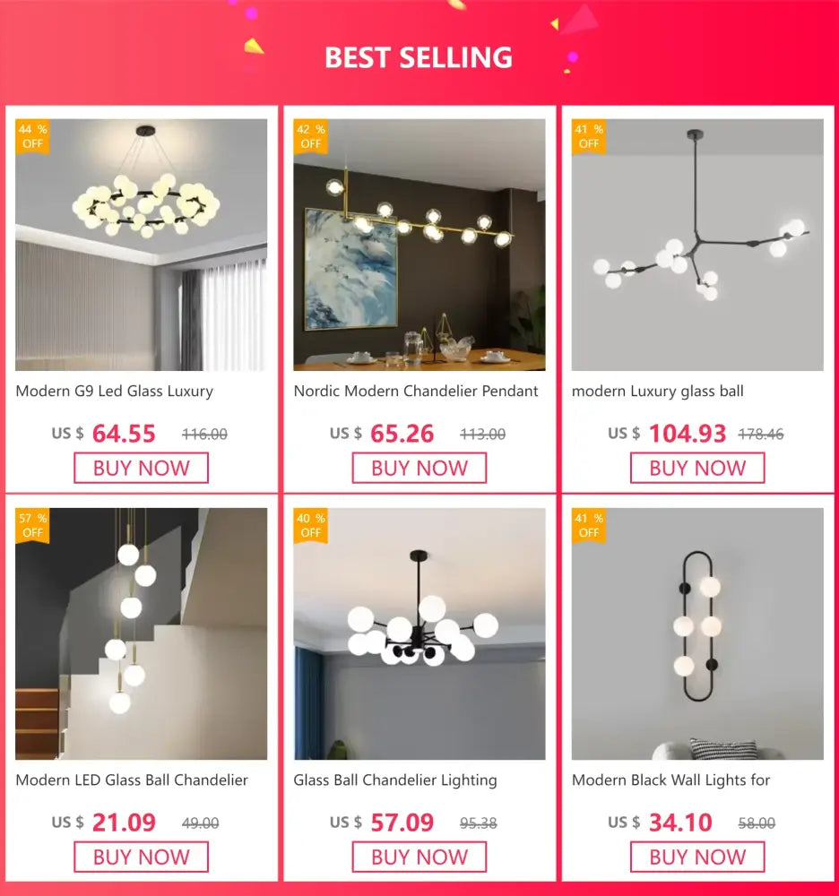 Decorbites modern led chandelier with gold black metal arms and spherical bulbs for living room and bedroom use