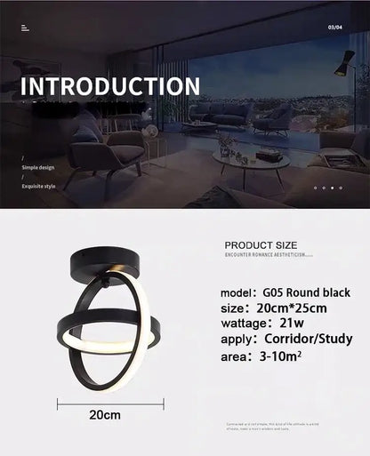 Decorbites modern led chandelier light features a black circular design with two interlocking rings and three color options