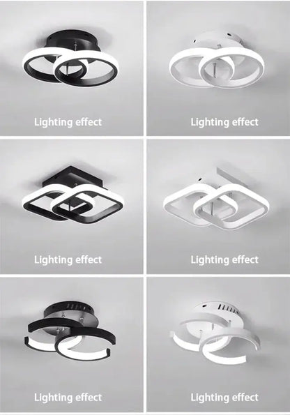DecorBites™ modern led chandelier with sleek black and white interlocking rings available in three color options