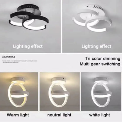 DecorBites™ modern led chandelier with two interlocking rings in black and white household led chandelier with three color options
