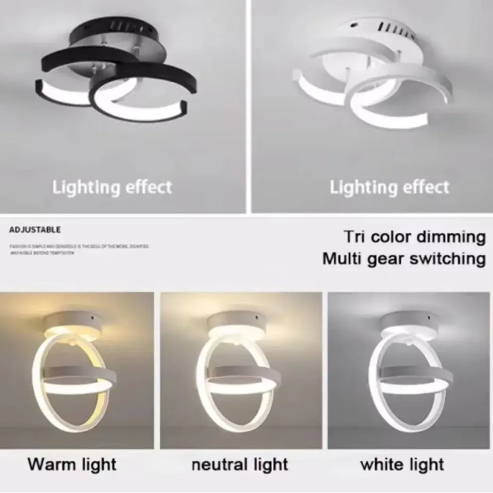 DecorBites™ modern led chandelier with two interlocking rings in black and white household led chandelier with three color options