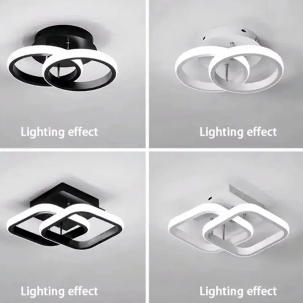 DecorBites™ modern led chandelier with two interlocking rings in black or white acrylic for household use with three color options