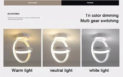 White circular led chandelier light by decorbites with three color options for modern household use