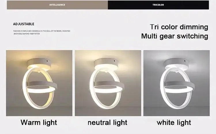 White circular led chandelier light by decorbites with three color options for modern household use