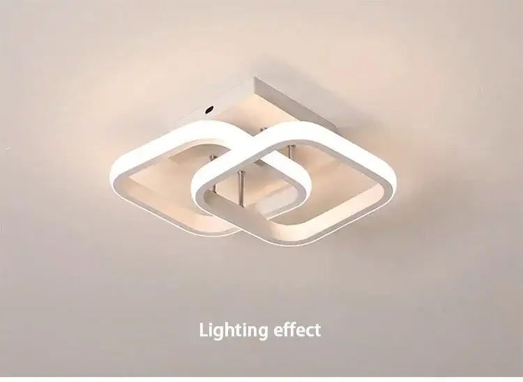Modern white led chandelier with sleek interlocking square design by DecorBites™ featuring three color options