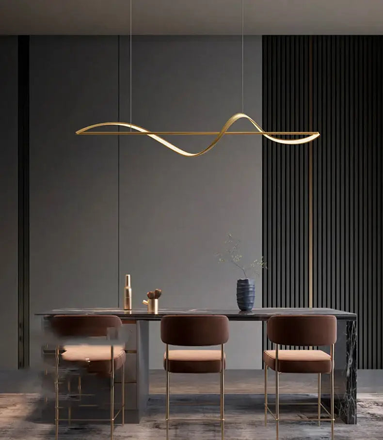 Decorbites modern led chandeliers gold sleek curved pendant lights minimalist design for dining or bedroom