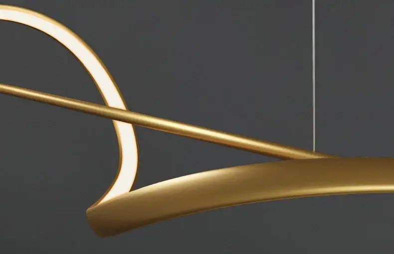 Gold-toned decorbites modern led chandelier pendant light with sleek curved design and integrated led lighting for dining or bedroom