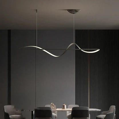 Modern minimalist pendant light with sleek wave design in brushed metallic finish for dining or bedroom led chandeliers