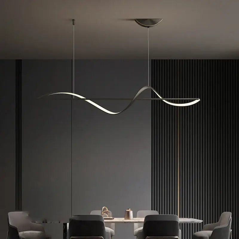 Modern minimalist pendant light with sleek wave design in brushed metallic finish for dining or bedroom led chandeliers