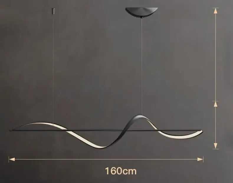 Modern minimalist pendant light with wave design in brushed metallic finish and integrated led for dining or bedroom use