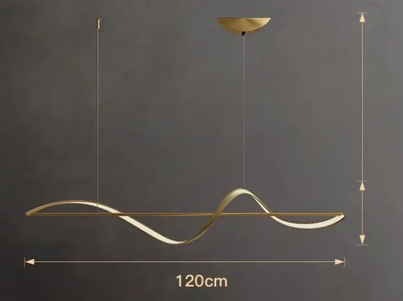 A sleek gold-toned decorbites™ modern led chandelier with a wave design pendant light for dining or bedroom